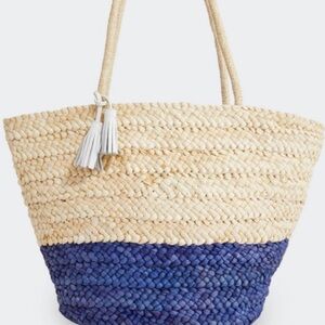 Vineyard Vines Natural and Blue Woven Tote